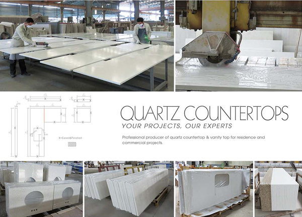 Quartz Engineered Stone Vanity Tops Squared Sink Hole Prefabricated Vanity Countertops