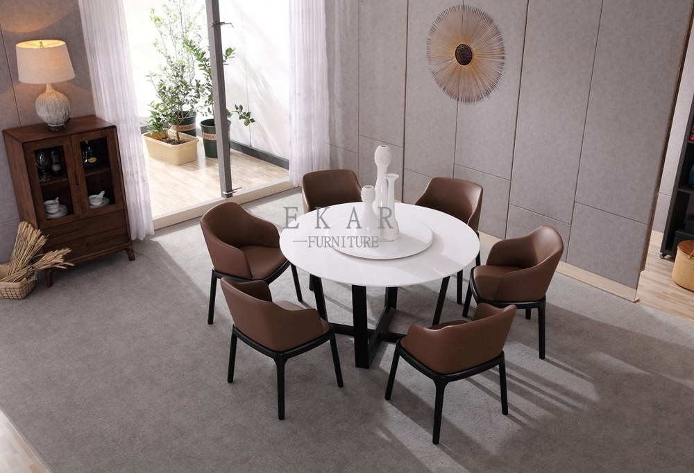 White And Black Round Stone Rotating Dining Table