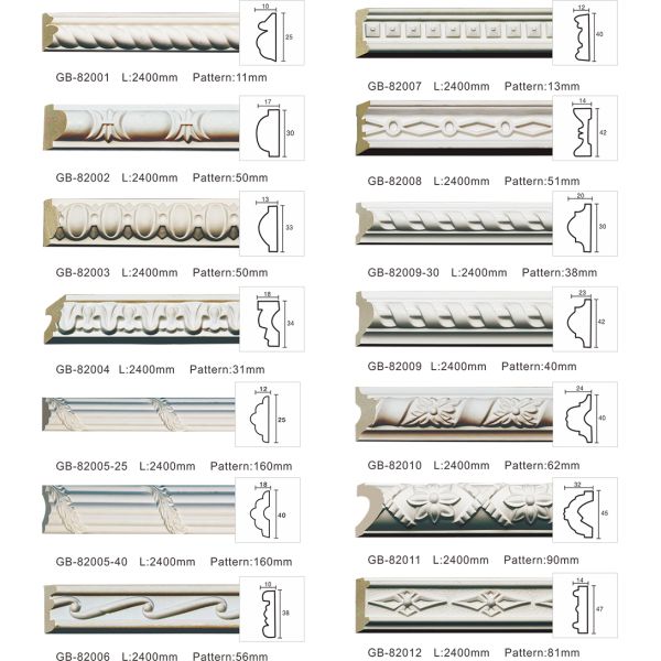 Polyurethane Carved wall mouldings/ chair rails/ white primed color customized OEM accepted