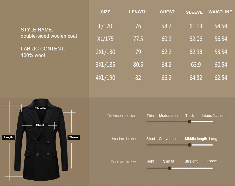 Pure Wool Vertical Stripes Double-Breasted Men's Coat with Short Length and Cashmere
