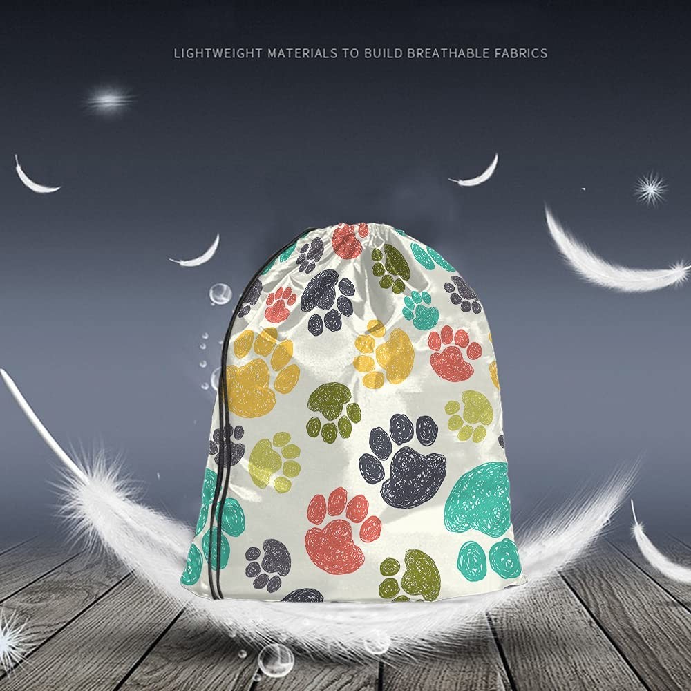 Digital Printed Drawstring Backpack Bag Hand Drawn Doodle Prints Puppy Footprint Drawing