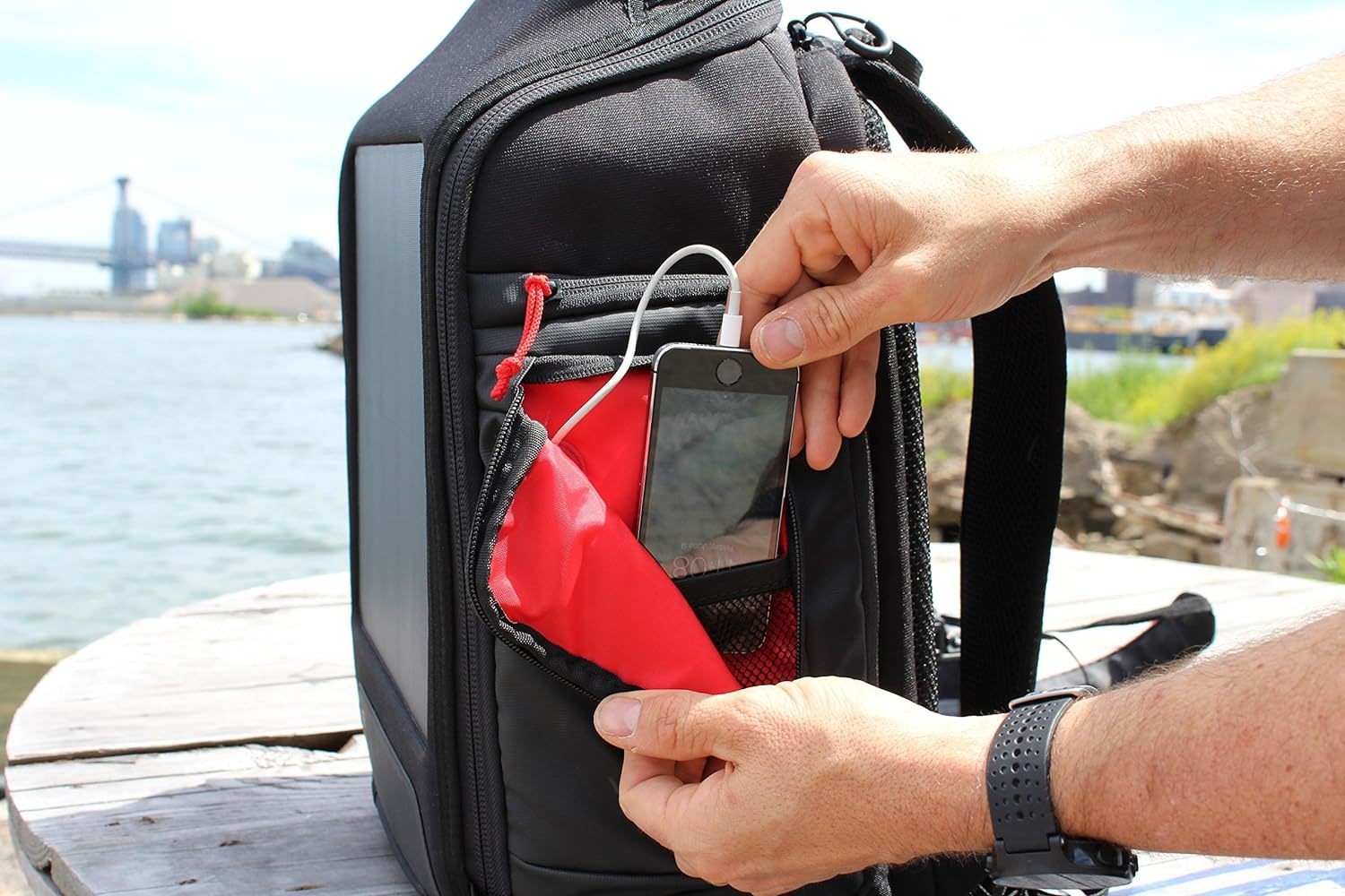 Type C Solar Panel Backpacks Charger For Outdoor Trips Laptops Mobiles Powerbanks