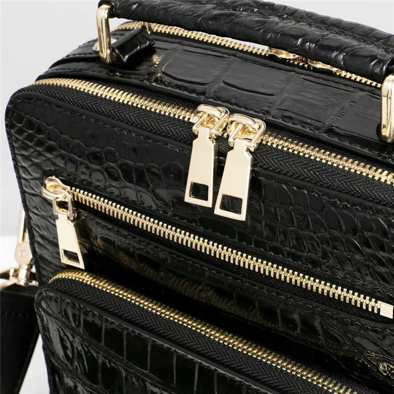 Genuine Crocodile Leather Men Small ZIP Handbag Authentic Alligator Belly Skin Male Cross Shoulder Bag Messenger Bag