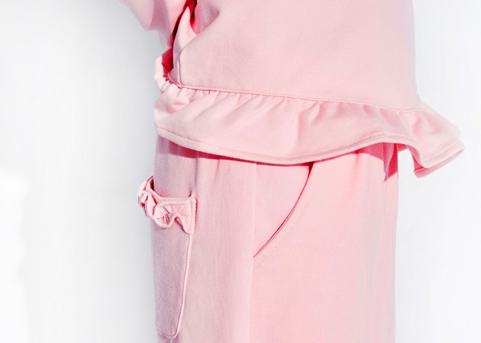 Pretty Cotton Little Girls Sleepwear Set , Girls Sweat Suits Petal Shaped Hem