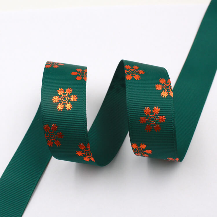 Fancy Personalised Printed Ribbon Emboss / Hot Stamping Type Dark Green Color