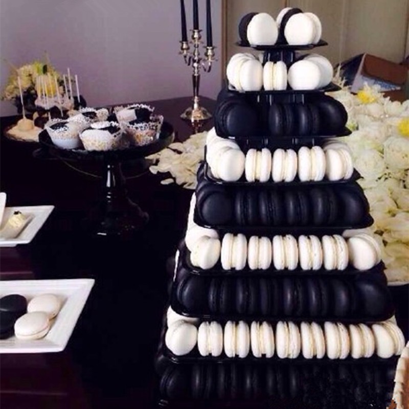 9 Tier Plastic Square Macaron Tower Stand Display For French Takeaway Food Packaging