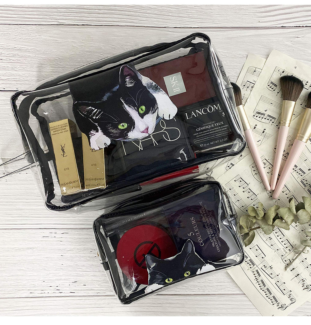 Lightweight Cat Print PVC Cosmetic Bag For Girls