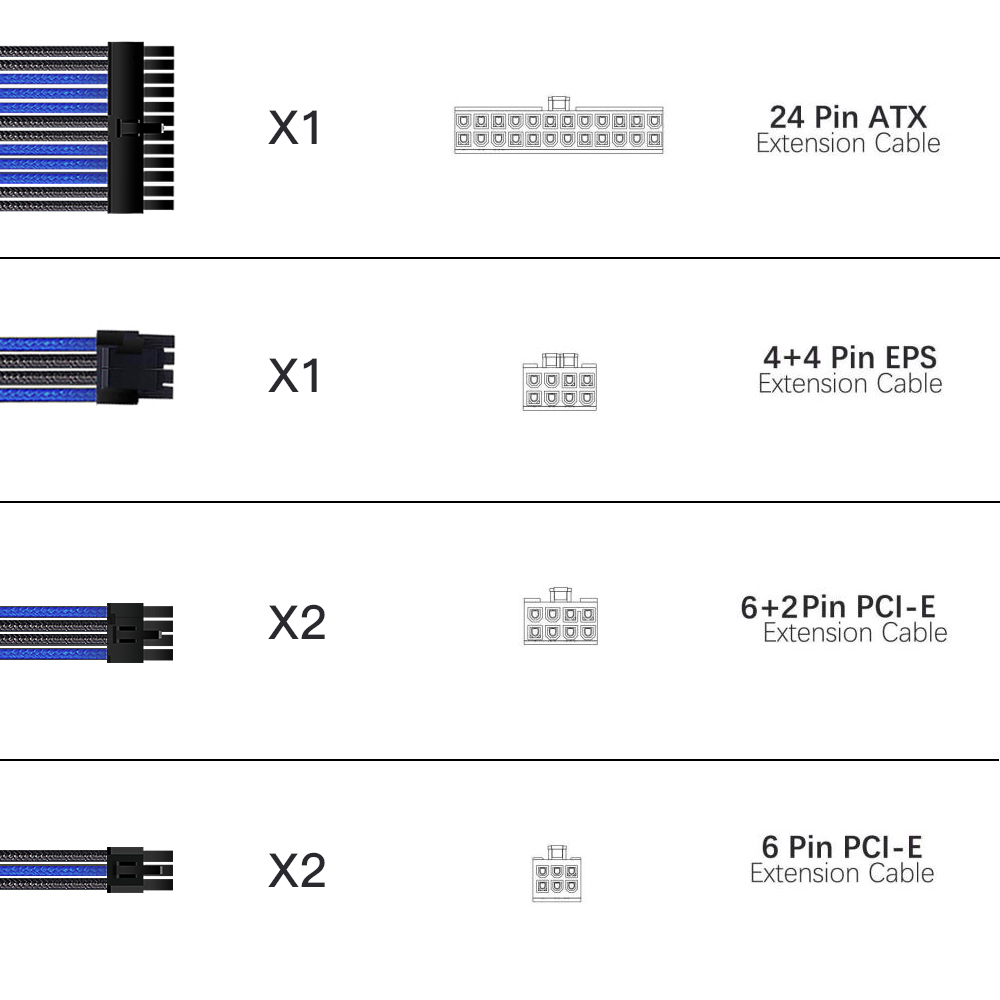 Extension Socket Cable Reel 1*24pin ATX 1*8pin PCI-E 1*8pin To 6+2 To 6+2 1*6pin PCI-E To 2 * Large 4P Puncture To Small 4P
