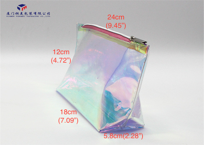 Rainbow Color Custom PVC Bags Triangle Shape Side Silver Zipper With Metal Head