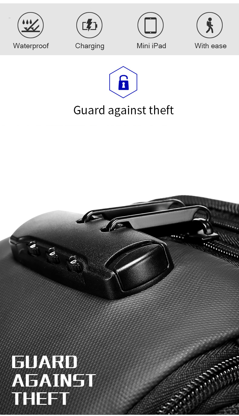 Factory new design usb men fashion travel waterproof portable men shoulder crossbody sling bag