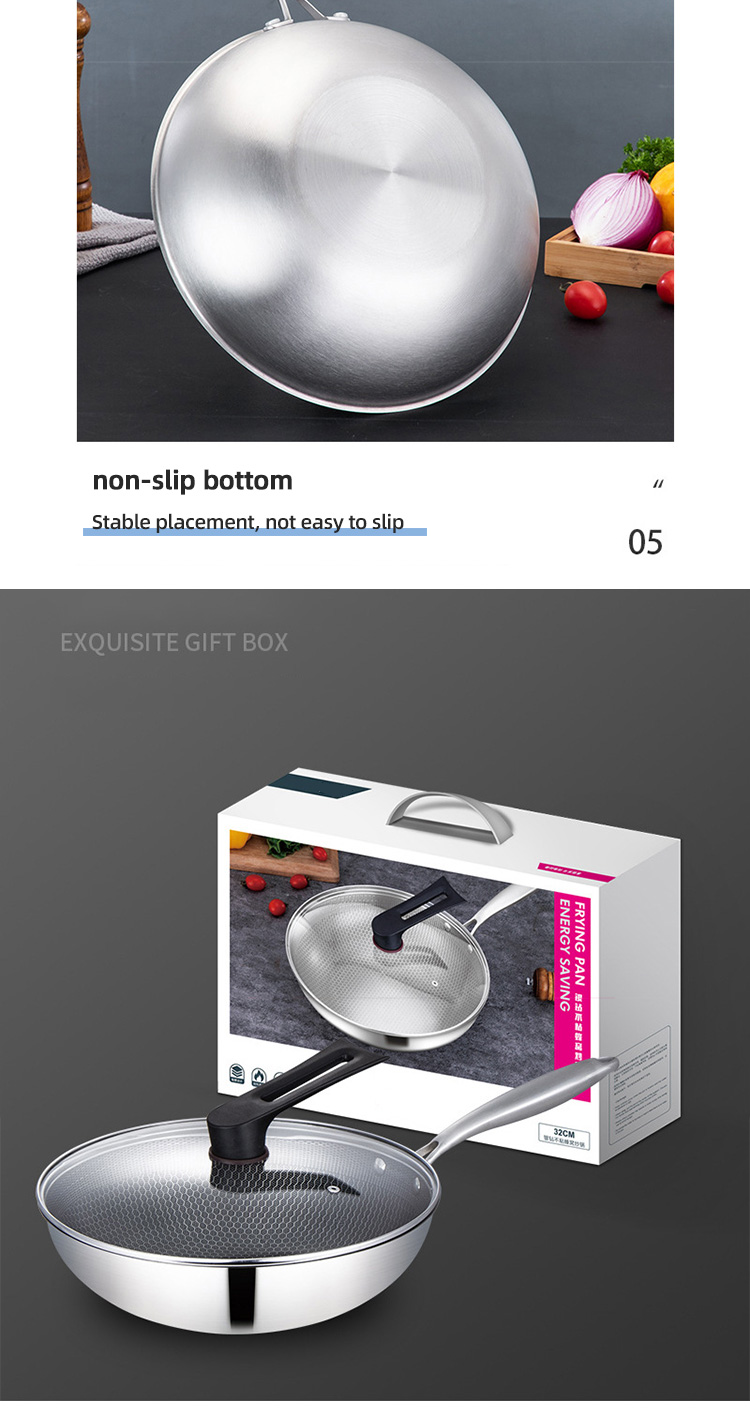 High Capacity Honeycomb Kitchen Frypan Non Stick Stainless Steel With Lid