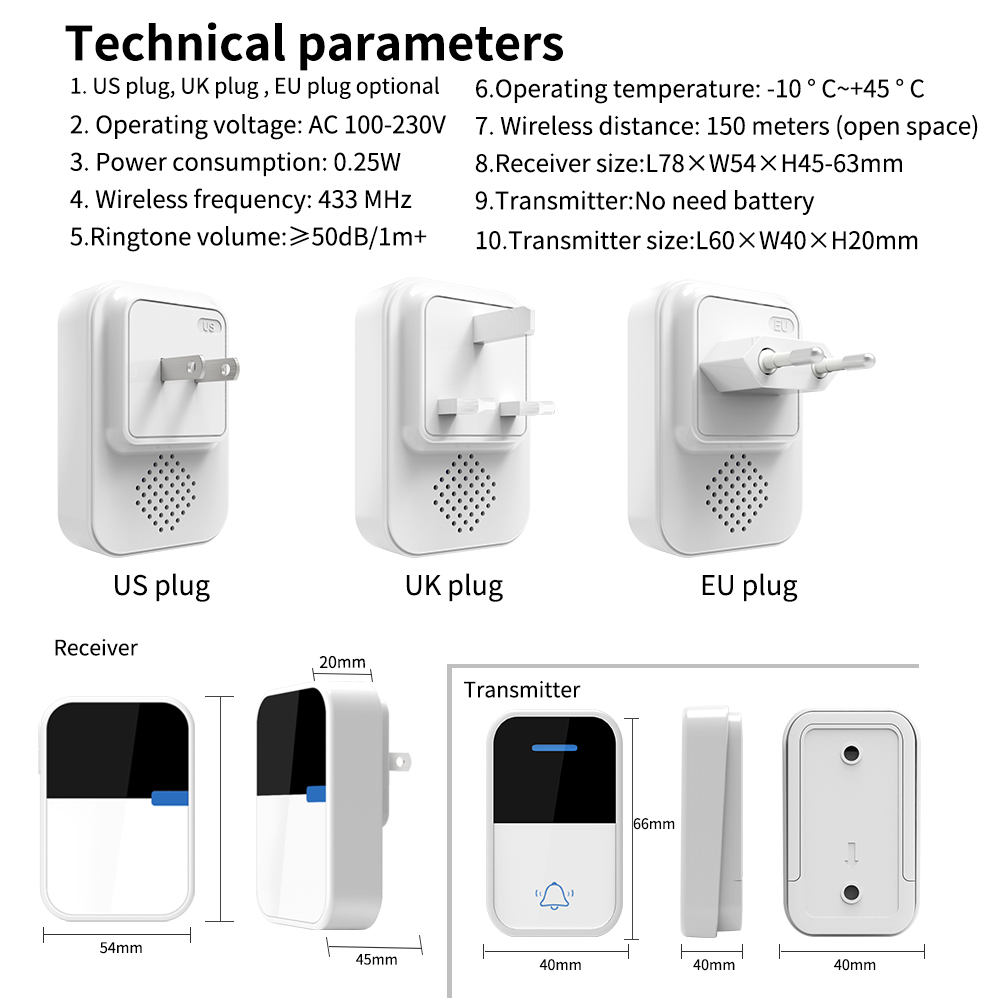 Waterproof Outdoor Wireless Doorbell Modern Kinetic Jingle Bell