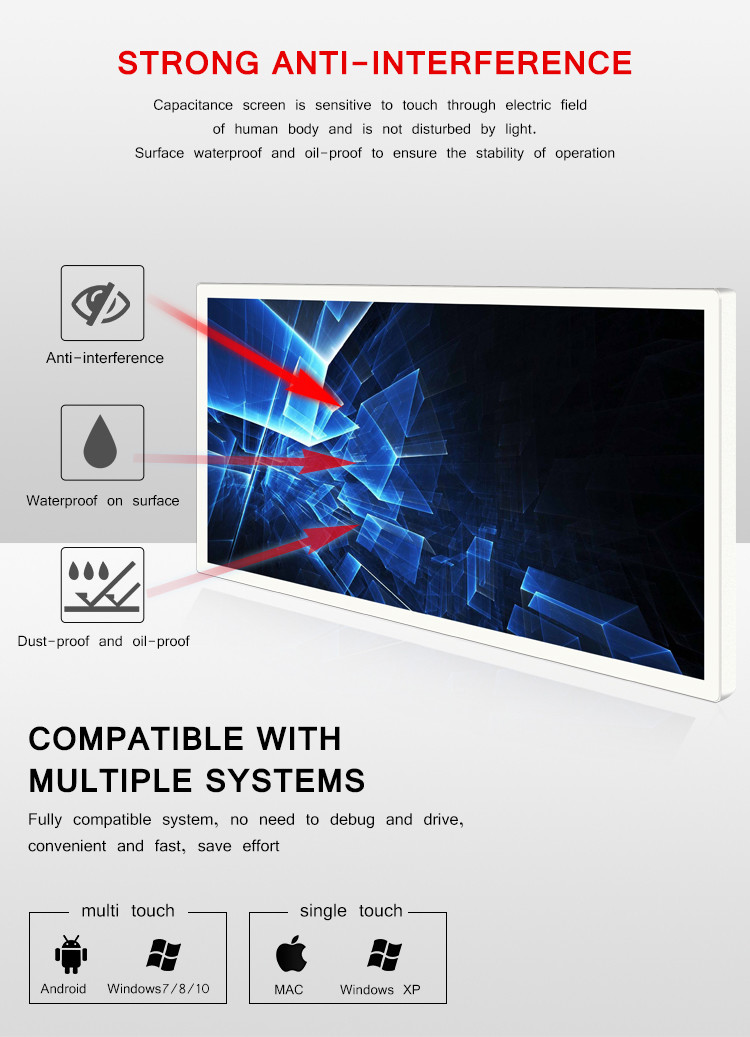 Subway Advertising 55 Inch Capacitive 10 Points Touch Screen Indoor Building Hanging Lcd Digital Signage