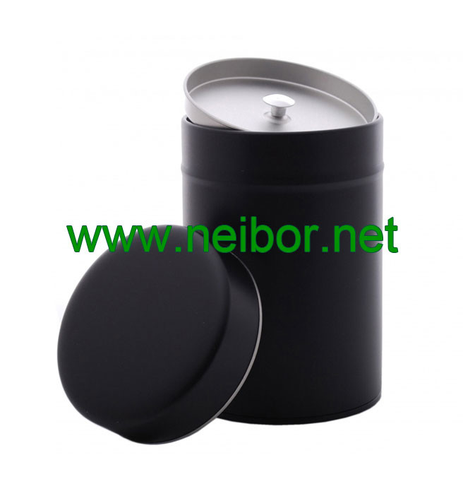 silver plain round tea tin can with airtight double lids