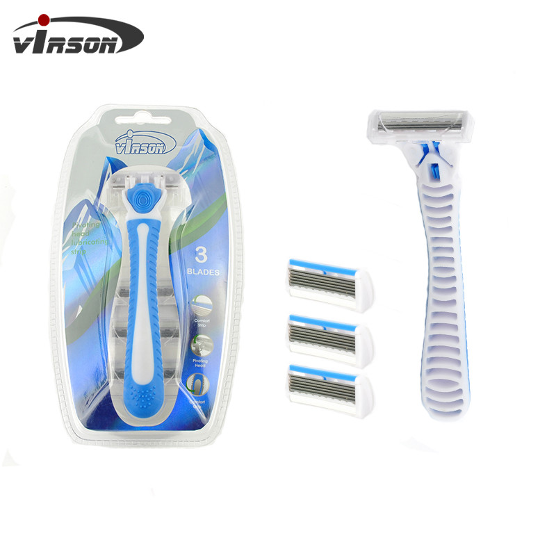 Manufacture Cheap Wholesale Oem Shaving Razor Men Triple Blade Razor Set with razor head refills