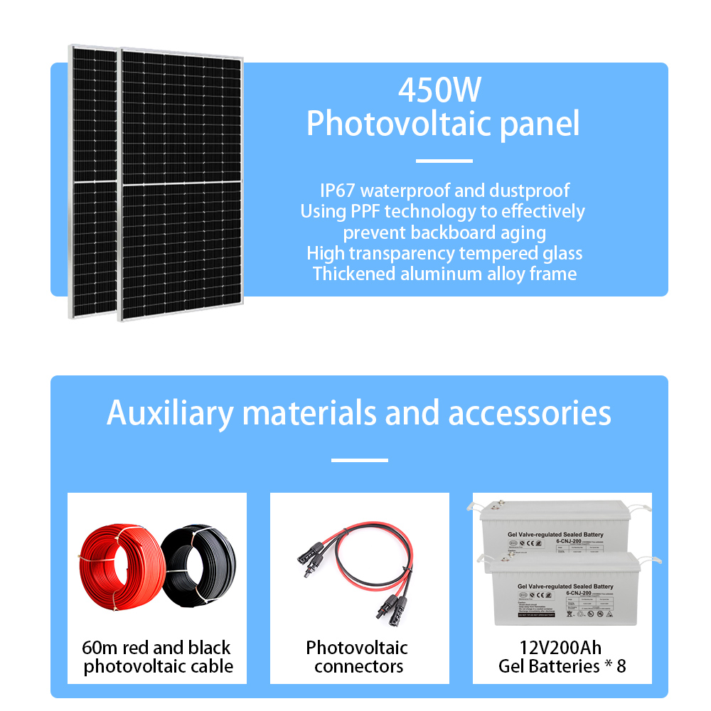10KW Solar Energy System Hybrid Home Solar System With GEL Battery And Pure Sine Wave