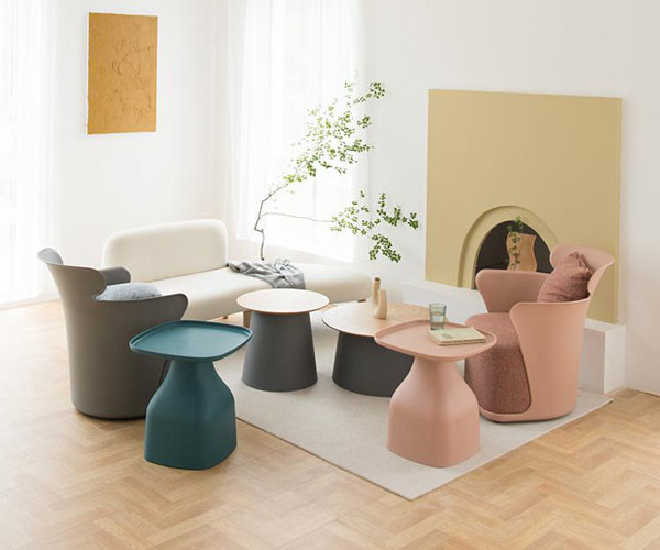 Round Top MDF Coffee Table PP Plastic Base Home Side Center Table