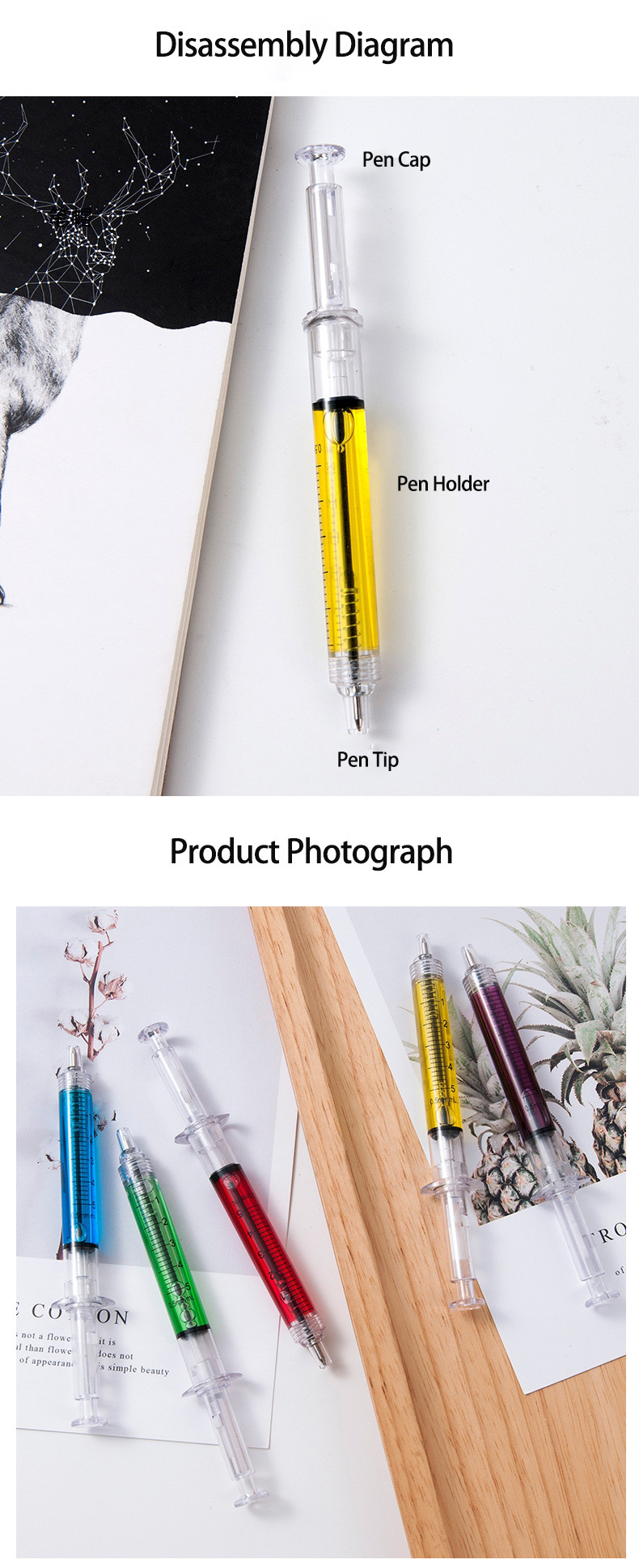 Creative Syringe Style Ballpoint Pen Colorful Oil Filling Plastic Ball Pen