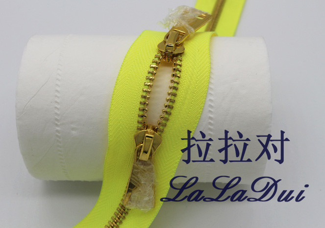 Close End Metal Double Head Zipper For Handbag , Luggage High End Zippers Bright Yellow Tape