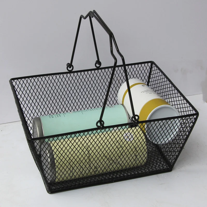Black Cosmetics Storage Baskets Iron Wire Mesh Shopping Basket