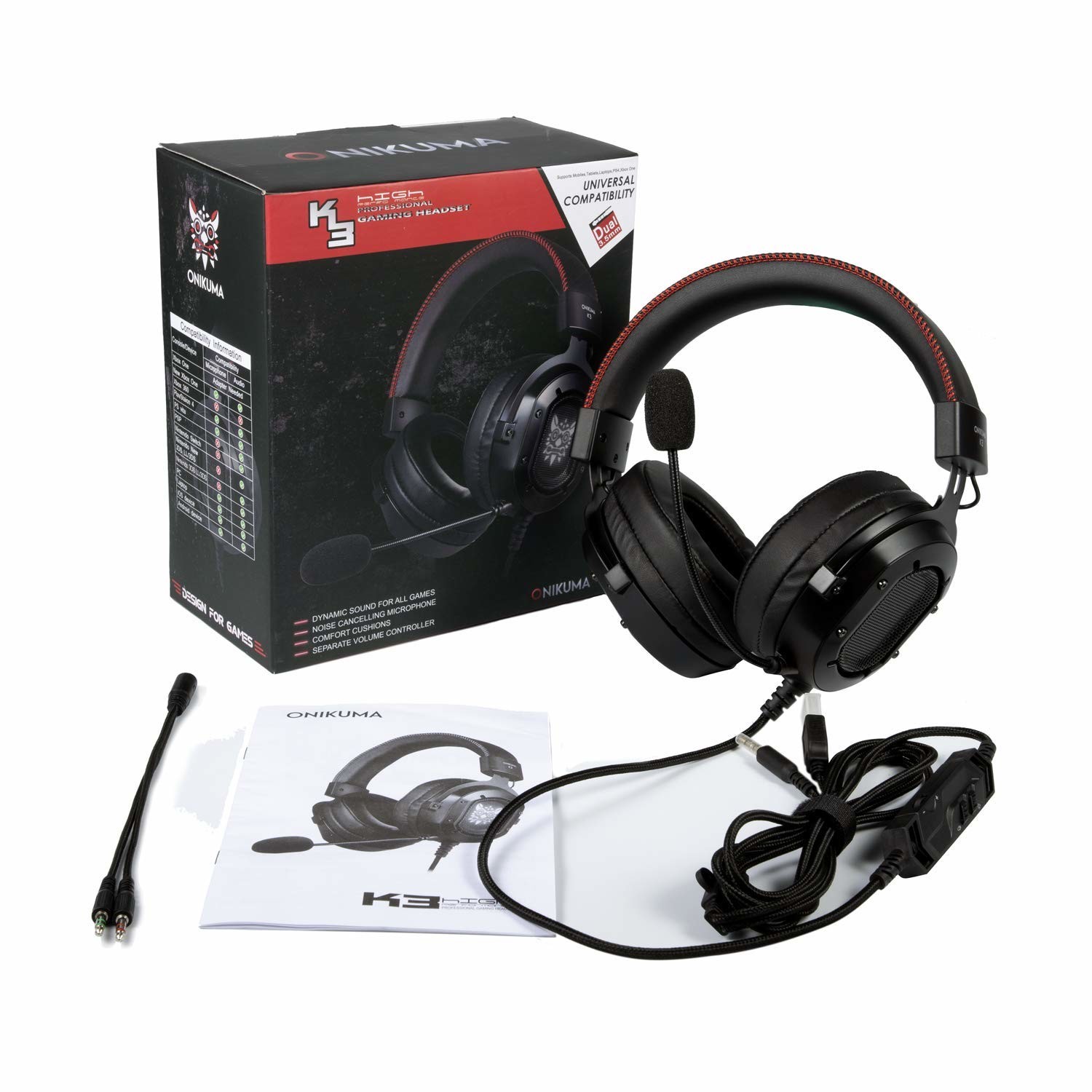 On Cord Control Onikuma K3 117dB 2.2m Wired Gaming Headset