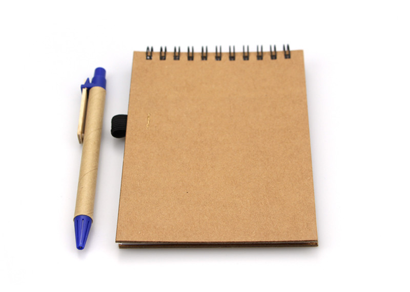 Wooden color Surface Hardback Spiral Bound Notebook With Pen Elastic