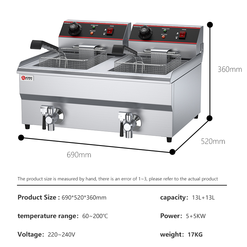 Commercial Equipment Healthy Electric Fryer 2 Tank 2 Basket for Industrial Machine