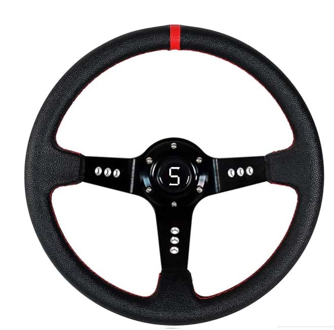 Red Stripe Offset Three Spoke Steering Wheel 13.5 Inch For Golf Cart