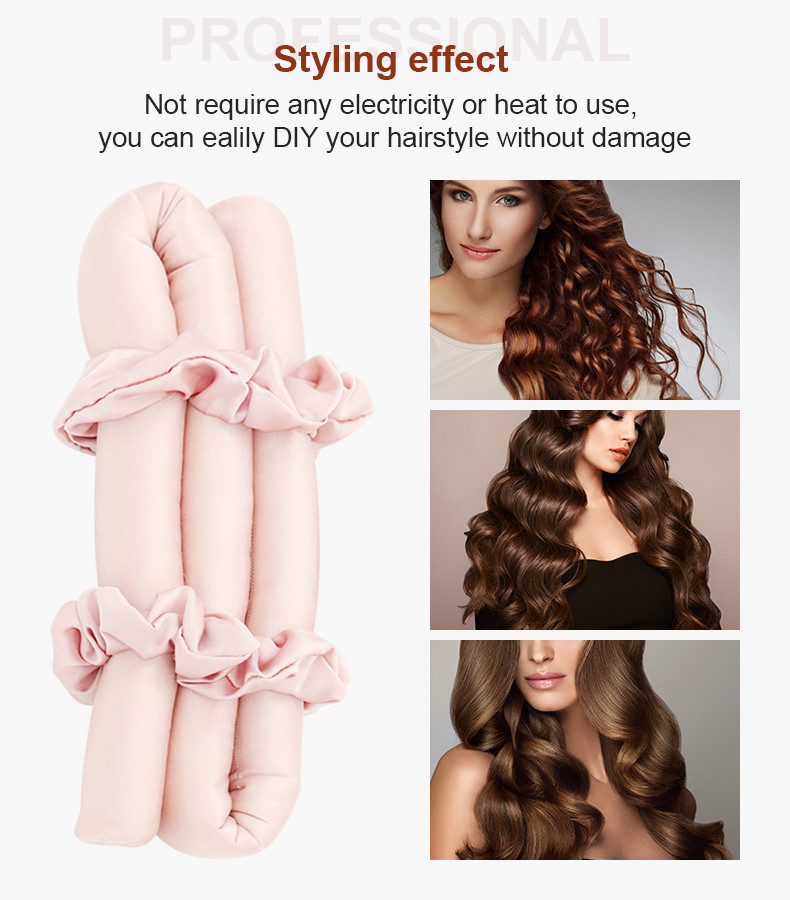 OEM Hair Curling Rod , Mulberry Silk Foam Heatless Curlers DIY Stying