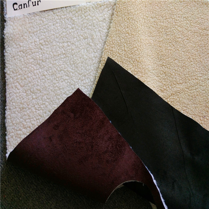 Light Yellow 100% Polyester Synthetic Sherpa Suede Fabric for End Customers