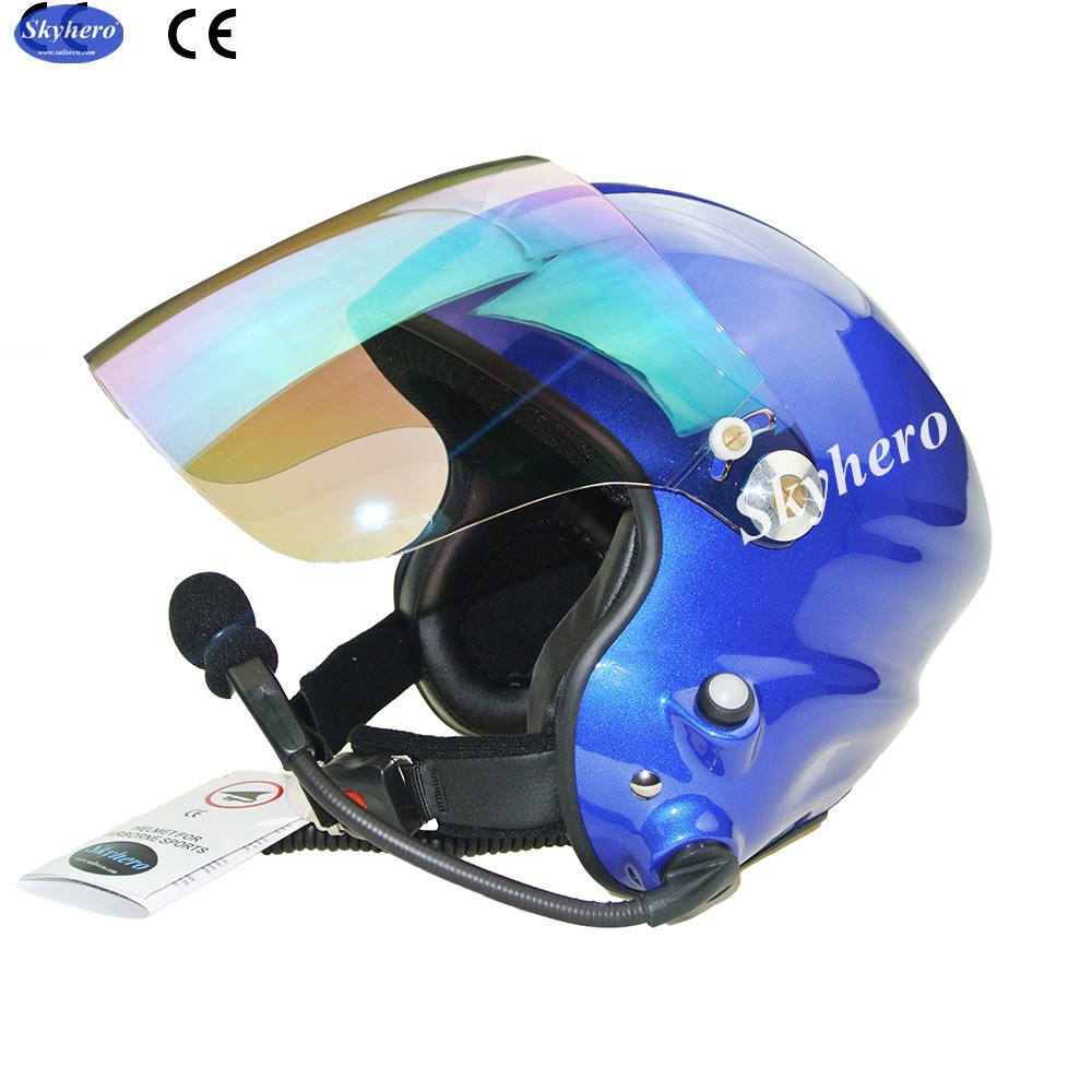 Noise cancel Paramotor helmet Blue with headset blue Open face PPG helmet two side PTT control blue red black