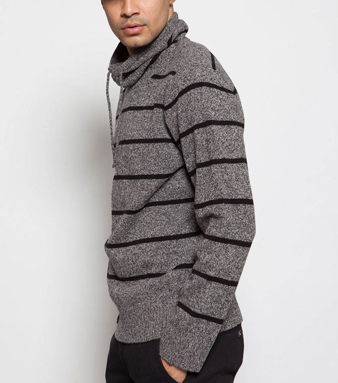 Full Lambswool Knit Pullover Sweater Hoodie Jersey Type With Stripe Thick