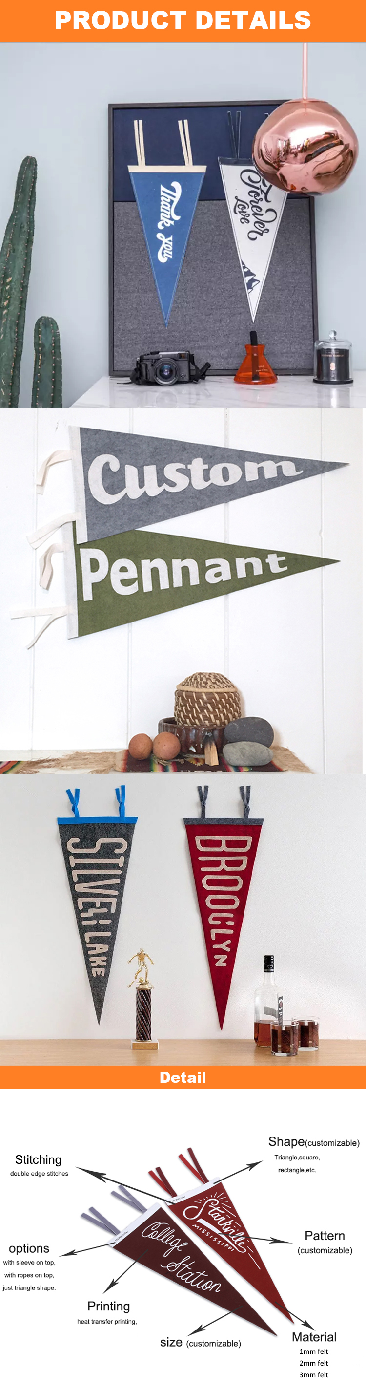 Colorful Waterproof Outdoor Felt Triangle Banner For Advertising