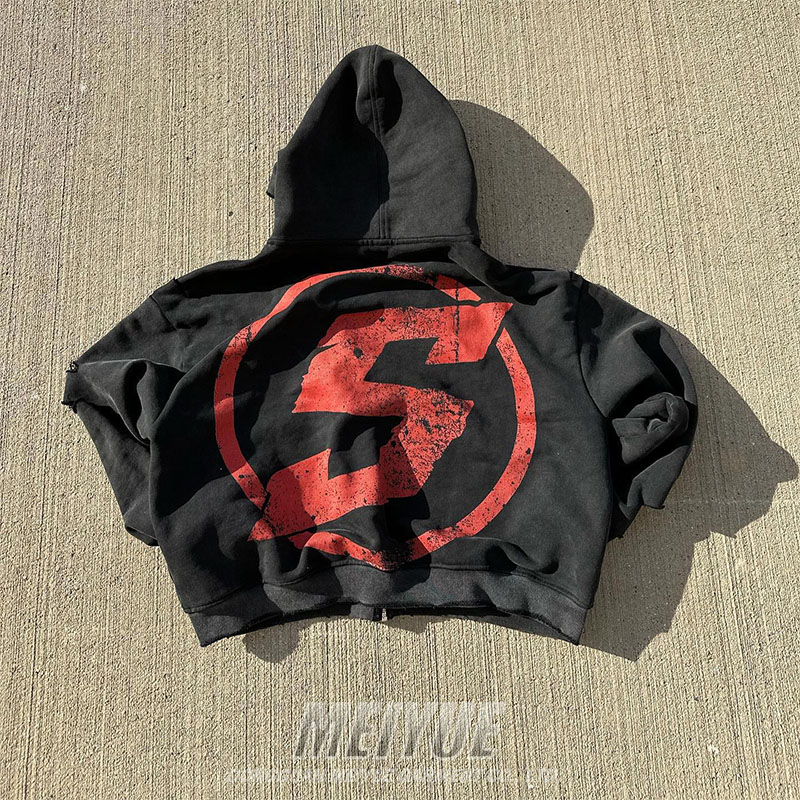 Custom Vintage Distressed Acid Washed Hoodie DTG Logo Streetwear Zipper Hoodie