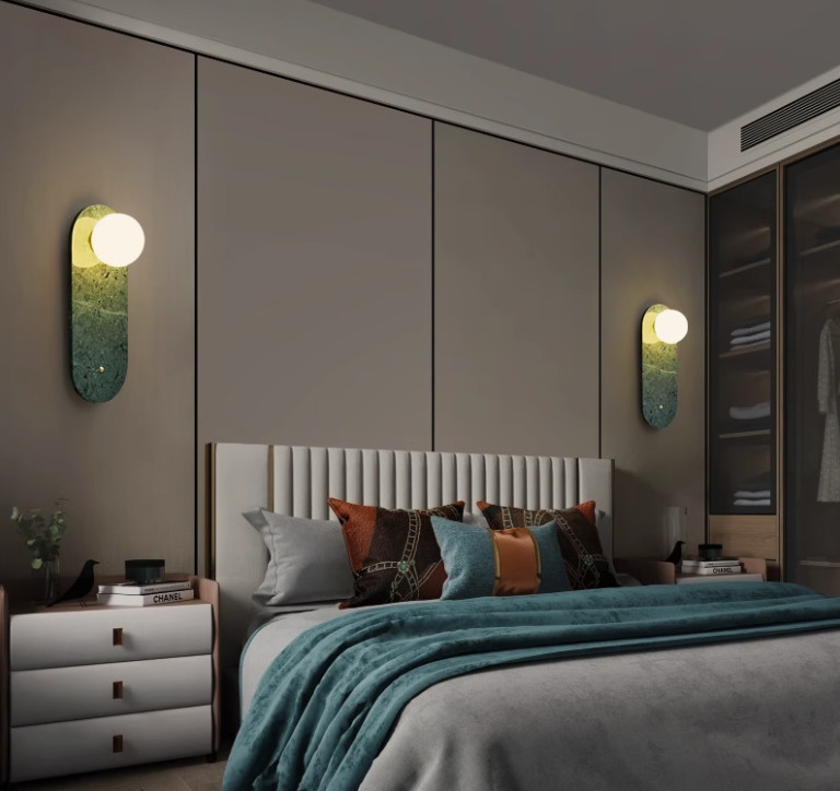 Hotel villa background wall decoration lamp B&B guest room natural marble entrance bedroom wall lamp