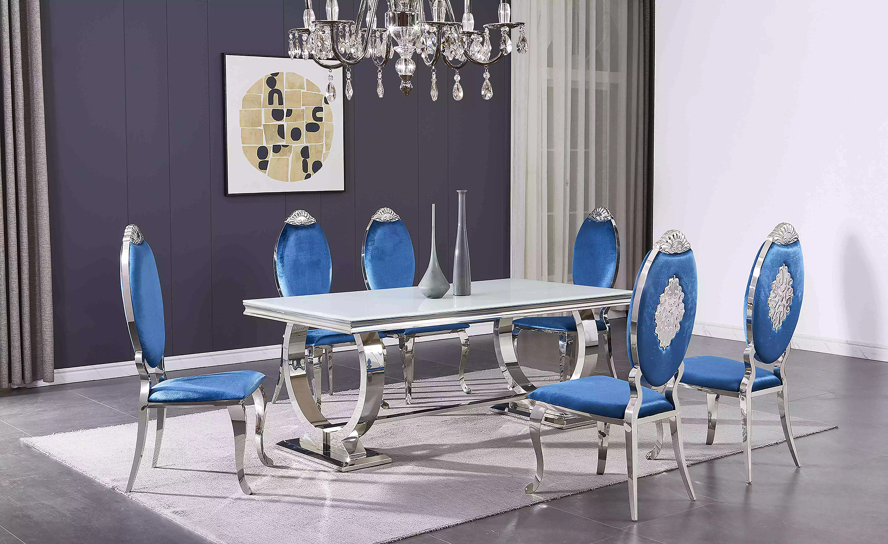 Contemporary Stainless Steel Marble Dining Table For Modern Homes