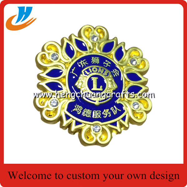 Enamel pin custom,wholesale metal badge lion club pins with matt gold plated
