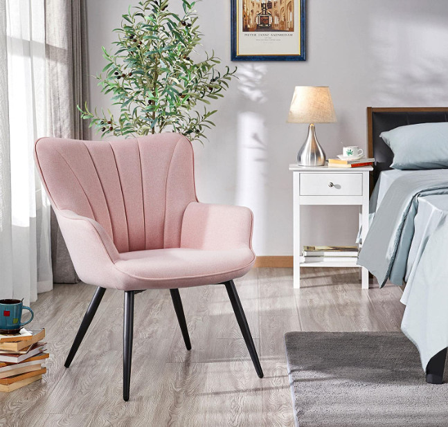 Elegant Modern Accent Chairs Linen Fabric Living Room With Mental Legs And High Back For Living Room Bedroom Office