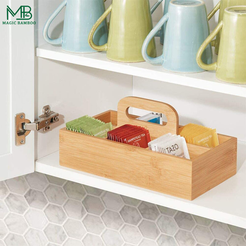 Bamboo Compact Bathroom Storage Basket Organizer Caddy Tote Bins