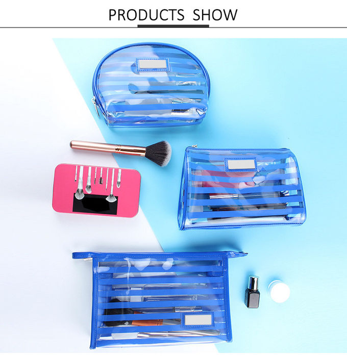 Multi-Functional Transparent Clear Strip Pattern PVC Cosmetic Bag