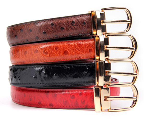 1” Wide Womens Genuine Leather Belt / Embossed Ostrich Grain Dress Belt