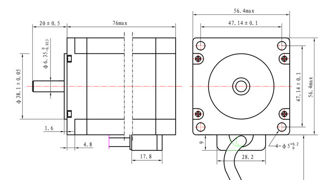 1.8 Deg 16Ncm 1A 57x57x76mm 4 Wires Stepper Motor Nema 23 For Mechanical Automation