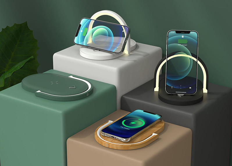 Black White 70 CRI Multifunctional Wireless Charger 15W With Night Light