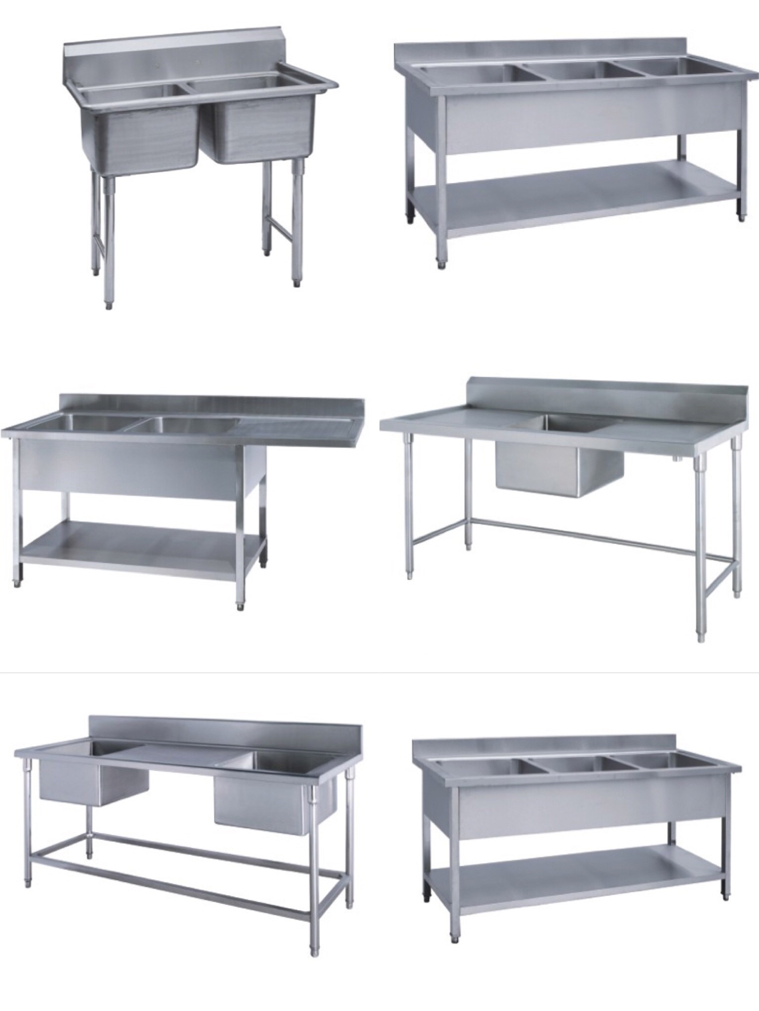 Commercial Kirchen Stainless Steel Inlet And Outlet Bench With Double Sink Bowl Assembling Sink Table