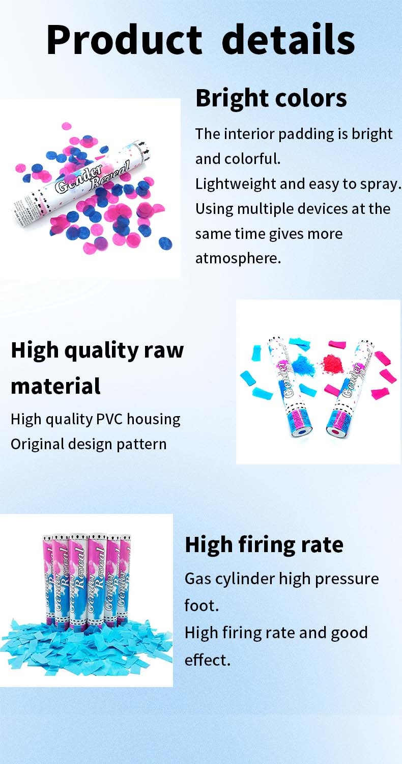 Gender Reveal Party Confetti Cannon Biodegradable Air Compressed Popper in Blue and Pink