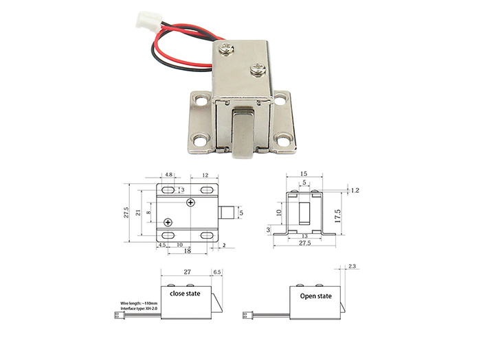 Small DC 12V Electromagnetic Cabinet Lock 4mm Open Frame Solenoid For Window