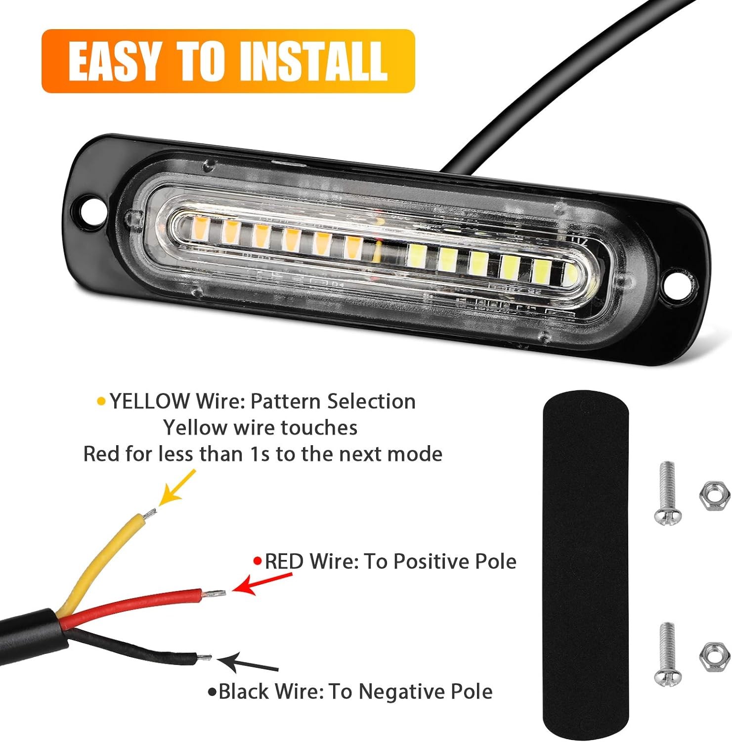 Emergency Strobe Lights Amber White LED Sync Feature Strobe Warning Flashing Light Caution Construction Hazard Light Bar