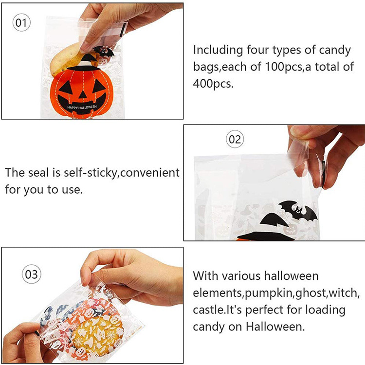 Self Adhesive 10*10cm OPP Poly Packaging Bag For Halloween Treat
