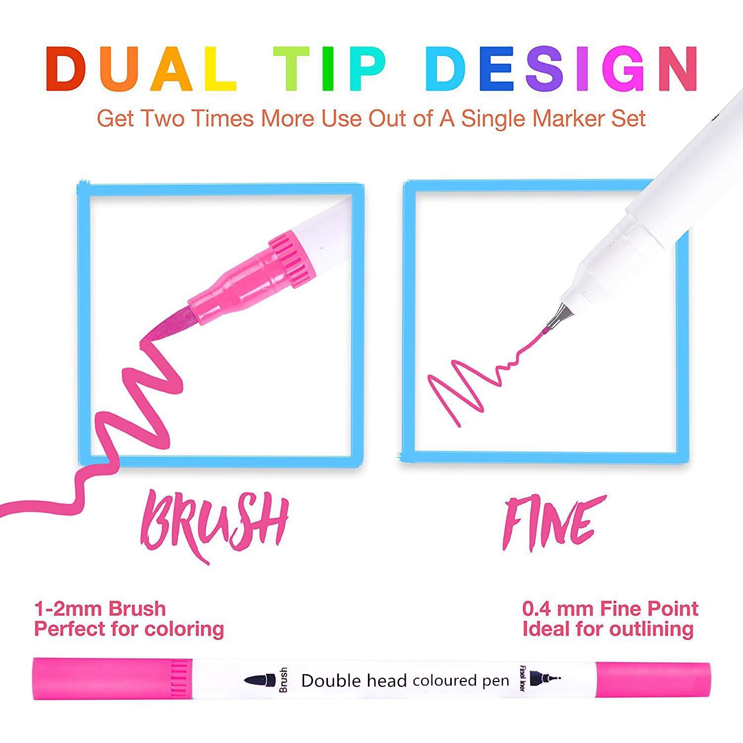 12/24/36/48/60/80/100 Colors Fineliners Water Color Art Markers Pen Dual Tip Brush Set