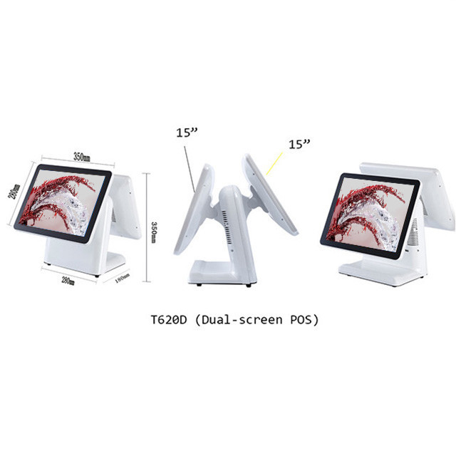15 Inch White Color Dual Screen All In One Pos With 1024 X 768 Pixels